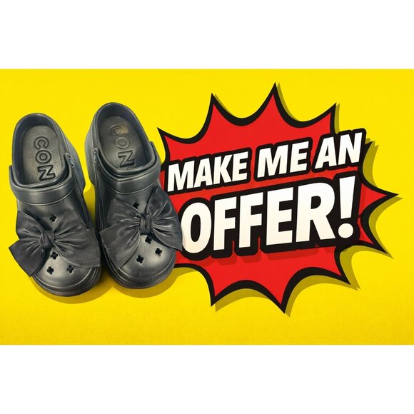 New Matte Black Bow Platform Clogs Chunky Grunge Sandals 7.5 - Picture 9 of 9